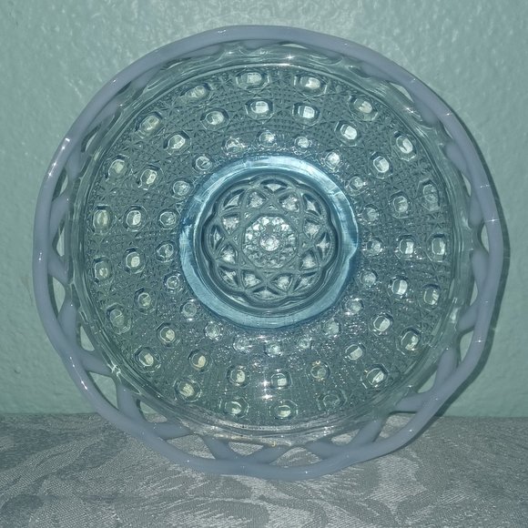 Vintage Imperial Glass Blue Opalescent Open Lace Dish - Picture 6 of 6